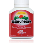 Banner protein แบนเนอร์โปรตีน เหมาะกับคนที่อ่อนเพลีย ทำงานหนัก รับประทานอาหารไม่ครบ 5 หมู่ ให้อะมิโนแอซิด รวม 18 ชนิด เหมาะสำหรับผู้ที่ต้องการดูแลสุขภาพร่างกาย 100 แคปซูล