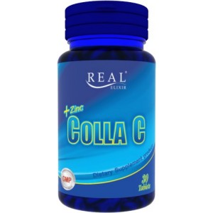 Real Elixir Zinc Colla C 30 tablets ผิวเรียบเนียน กระชับ ด้วยซิงค์ วิตามินซี และคอลลาเจนจากปลาทะเล