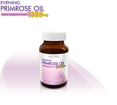Vistra Evening Primrose 1000 mg ขนาด 75 แคปซูล ผิวเนียนนุ่ม ชุ่มชื้น ไม่แห้งกร้าน บรรเทาอาการก่อนมีประจำเดือน