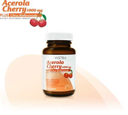 Vistra Vitamin C Acerola Cherry 1000 mg. 45 เม็ด วิสทร้า อะเซโรล่า เชอร์รี่ 1000 มก. 45 เม็ด เสริมภูมิค้มกัน ป้องกันหวัด บำรุงผิว
