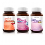 VISTRA Beauty Bright Skin Set VISTRA Acerola Cherry 1000 mg. (45 เม็ด) VISTRA Marine Collagen TriPeptide 1300 mg.& CO-Q10 (30 เม็ด) VISTRA Evening Primrose Oil 1,000mg (75 เม็ด)
