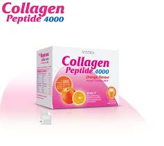 Vistra Collagen Peptide Plus 4000 mg. (รสส้ม) กล่องบรรจุ 10 ซอง คอลลาเจน เปปไทด์ ทุกวันเพื่อผิวที่อ่อนเยาว์ยิ่งกว่า