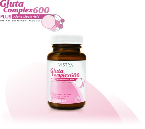 Vistra Gluta Complex 600 mg 60 แคปซูล (ขวดใหญ่)  ช่วยผิวขาวใส ต่อต้านอนุมูลอิสระ