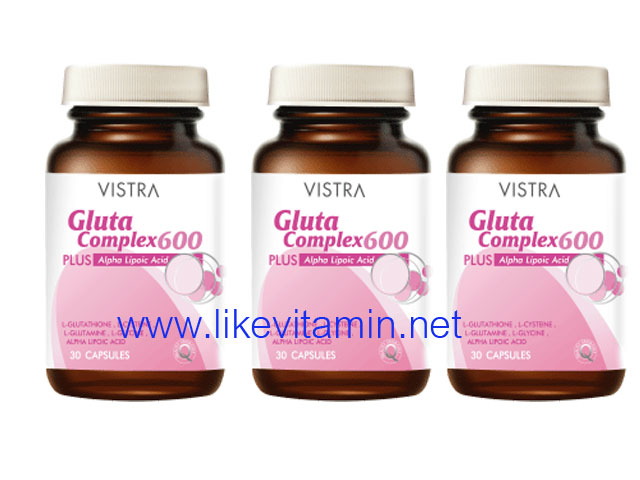 Vistra Gluta Complex 600 mg 30 แคปซูล  ช่วยผิวขาวใส ต่อต้านอนุมูลอิสระ เซท 3 ขวดประหยัดกว่า