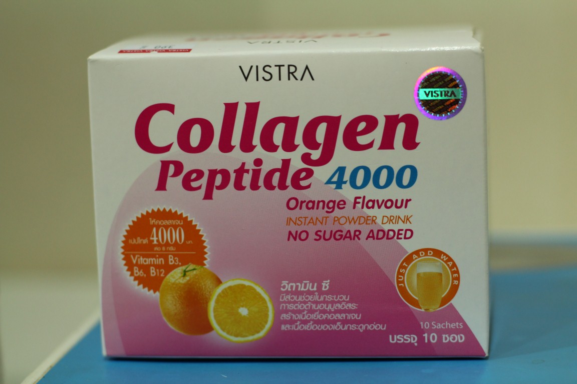 Vistra Collagen Peptide 4000 mg กล่องบรรจุ 10 ซอง แถม 2 ซอง รสส้ม เคล็ดลับความขาวความงาม อย่างเป็นธรรมชาติ ที่เป็นที่ยอมรับแล้ววันนี้ ใช้แล้วได้ผลจริง